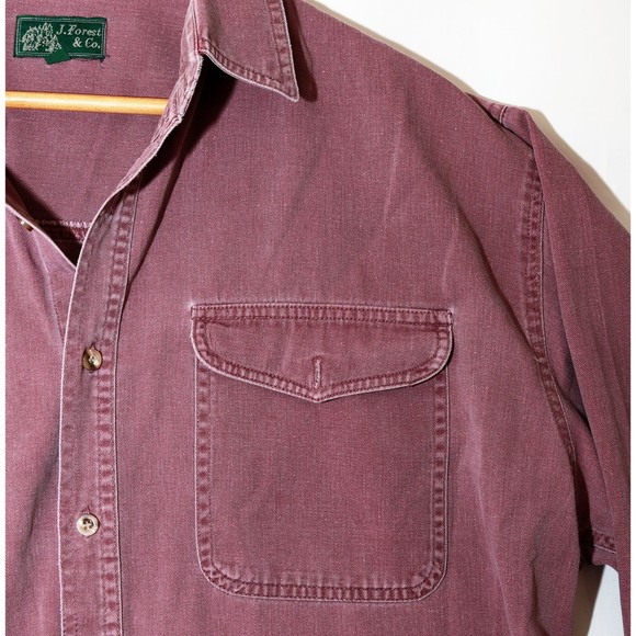 Vtg Red Plaid J Forest & Co Heavyweight 2-Pocket Flannel Button Shirt L Cotton - Picture 3 of 10